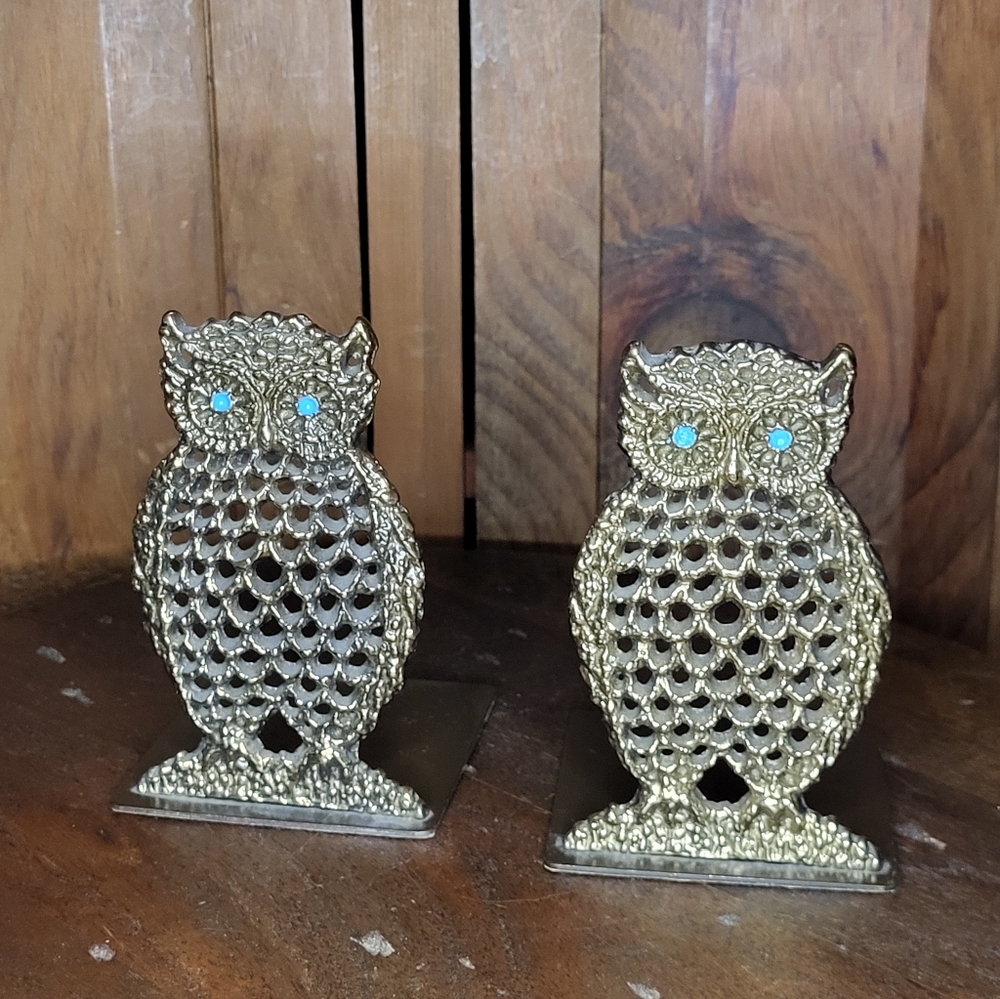 Gold Tone Owl Bookends